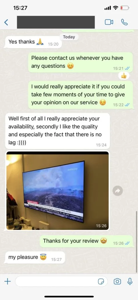 Vontv Customer Support WhatsApp Live Chat Testimonial Screenshot 2